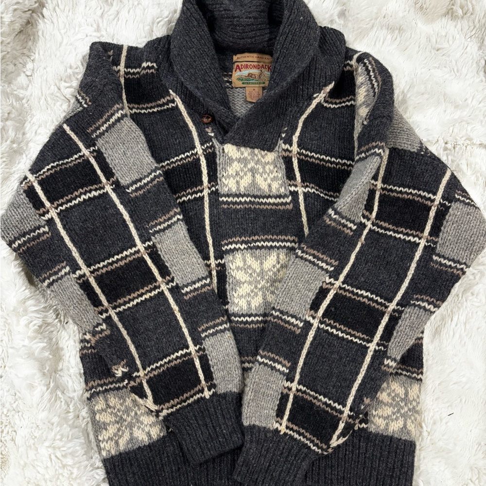 Men's Turtleneck Sweater in Black and Gray Plaid